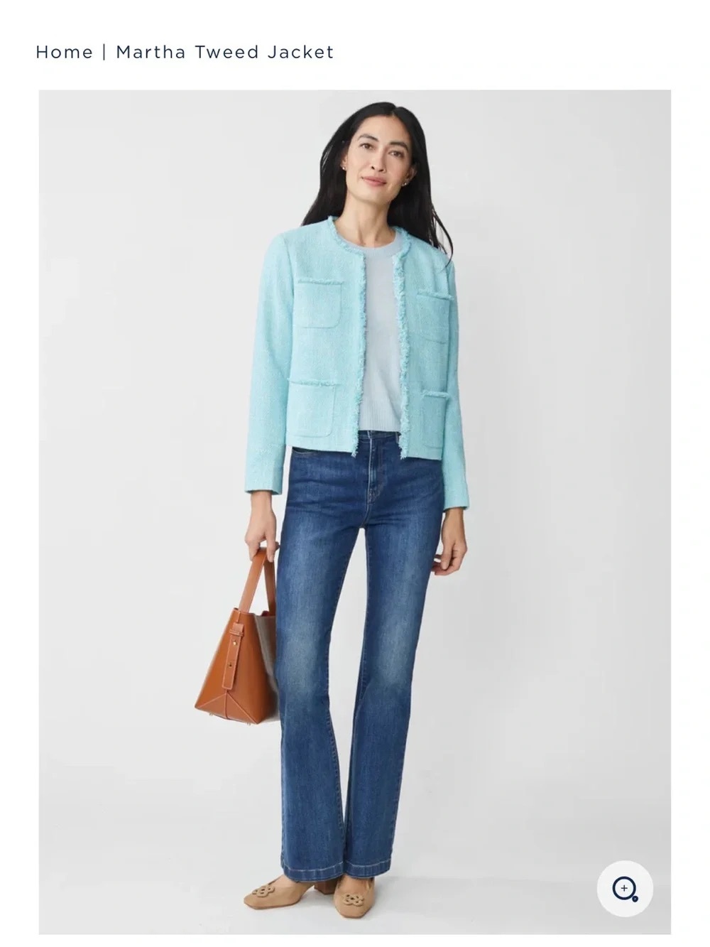 J. McLaughlin Martha Tweed Boucle Blazer Jacket L Aqua Blue Preppy Office Work